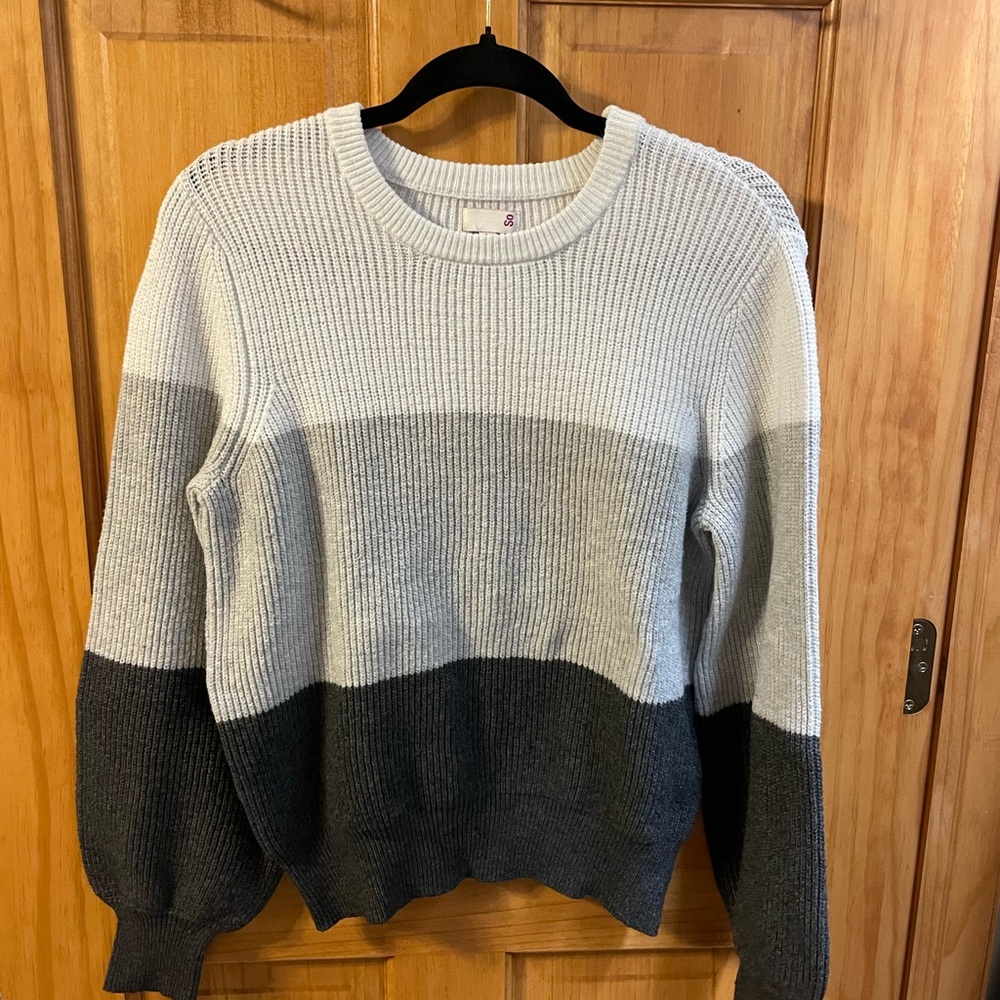 SO Women's Color Block Sweater - White, Gray, and Black